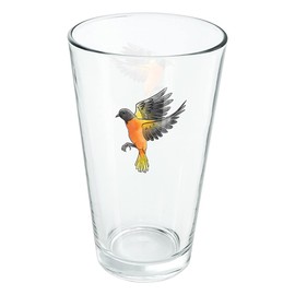 LOGOVISION Baltimore Oriole Watercolor Northeastern Bird 16 oz Pint Glass, Tempered Glass, Printed Design & A Perfect Fan Gift | Great for Cold Beverages, Soda, Water