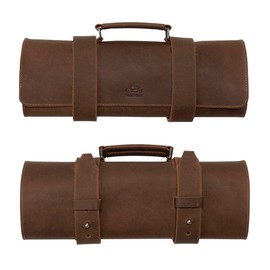 Hide & Ride, Motorcycle Tool Bag, Universal Saddlebag for Motorcycle, Fork Bag for Bikers, Full Grain Leather, Handmade, Bourbon Brown