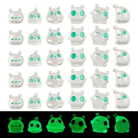 FASHEWELRY 50Pcs Glow in the Dark Alien Figurine Tiny Resin Figures Small Cute Rave Trinkets Cabochons for DIY Landscape Home Office Desk Fairy Garden Dollhouse Decor