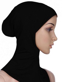 chiwanji Set of 2 Muslim Head Cover Hijab Cap Islamic Underscarf High Elasticity Muslim Headwear 40 cm / 15.75 Inches, black / white