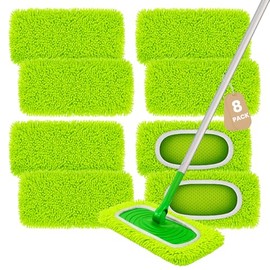 8 Pack Chenille Mop Pads, Reusable Microfiber Mop Refills for 10''–12'' Flat Mops, Washable Wet & Dry Floor Pads for Hardwood, Tile, Compatible with Swiffer Sweeper