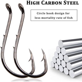 Baitholder Fishing Hooks with 2 Barbs, 100 Pieces Carbon Steel Sea Fishing Hooks Offset Hooks Fishing Accessories for Freshwater Saltwater Size 8#-6/0