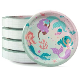 Party Solids Mermaid Party Plates Paper Heavy Duty 8.5 Inch Mermaid Plates Disposable 96 Pcs 350 GSM, Girls Party Decorations For Girls Birthday Supplies