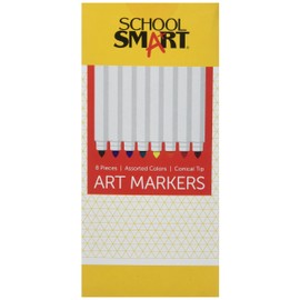 School Smart Conical Tip Art Markers for School, Home, and More, Assorted Colors, Pack of 8
