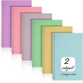 Teling 6 Pcs 2 Subject Small Spiral Notebook College Ruled Notebook 9-1/2 x 6 Inch Spiral Journal Notebook 100 Sheets Assorted Colors Easy Tear Line for Office (Sweet Color)