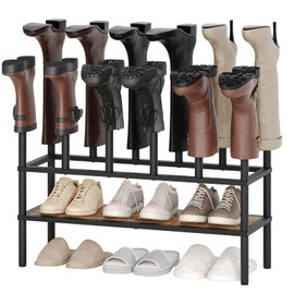 YATINEY Free Standing Shoe Rack, Tall Boots Rack Organizer, Boot Organizer for Closet, Cowboy Shoes Storage, Holds 6 Pairs, Black and Rustic Brown SS09BRY1