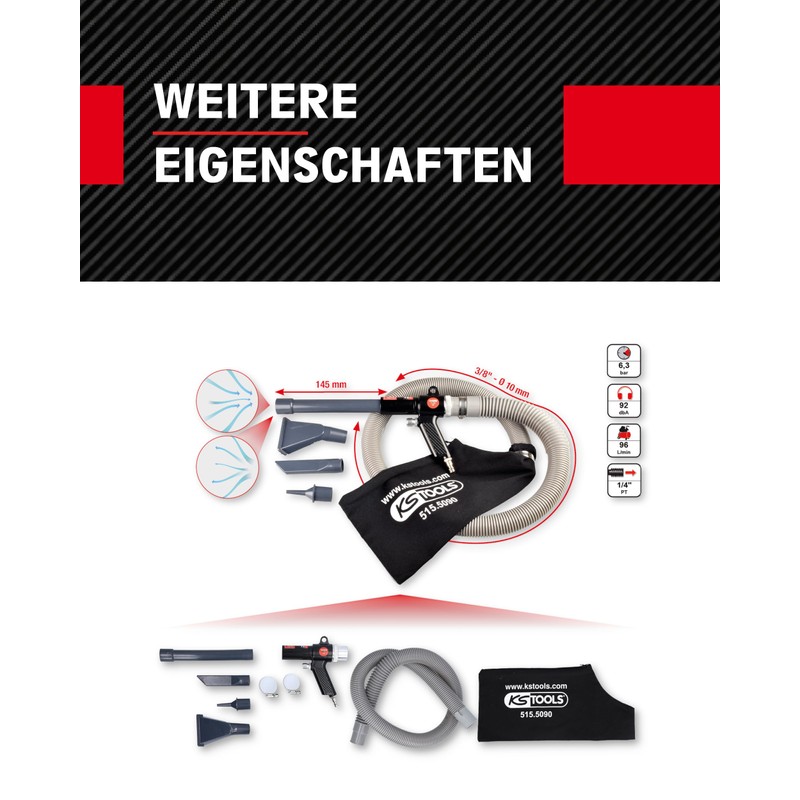 KS Tools Druckluft Saug Blaspistole 515.5090 145mm I Ausblaspistole mit