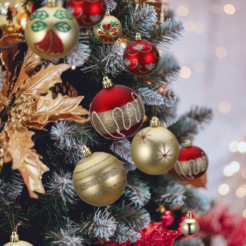 Kssvzz Set of 40 Christmas Baubles Plastic Red Gold Christmas