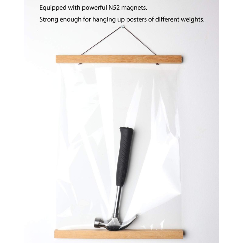 2 Pack 13" Teak Wood Magnetic Poster Frame Hanger, Magnet