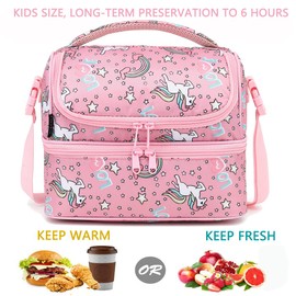 FlowFly Double Decker Cooler Insulated Lunch Bag Large Tote for Boys, Girls, Men, Women, With Adjustable Strap (Red-Unicorn)