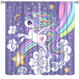 ICMOLYYENLO Kids Unicorn Curtains Purple Cartoon Rainbow Cartoon Room Blackout Curtains Boys Girls Baby Room Decor Curtains Living Room Decor 42x45 Inch 2 Panels