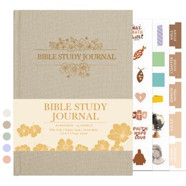 XKDOUS Bible Study Journal Church Notes Journal, Bible Study Supplies Bible Notebooks for Note Taking Reflection Prayer, 8.6’’ Guided Bible Study Notebook for Women, Linen Khaki