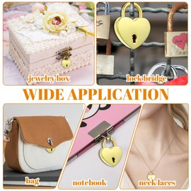 HJZHII Heart Lock, 2 Pcs Heart Shaped Lock Hearts Locks Key Mini Padlocks Key Mini Padlock with Keys Gold Locks Metal for Keychain Padlock for Jewelry Box Diary Handbag Storage Box Decorative Luggage