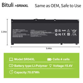 Bituli SR04XL SR03XL Battery for HP Omen 15-CE0XX 15-DC0XX Series 15-CE009LA 15-CE015DX 15-DC0003LA 15-DC0051NR Pavilion 15-CB0XX 15-CX0XX 15-CB041NR 15-CX0056WM l08855-855 917678-1B1 917724-855