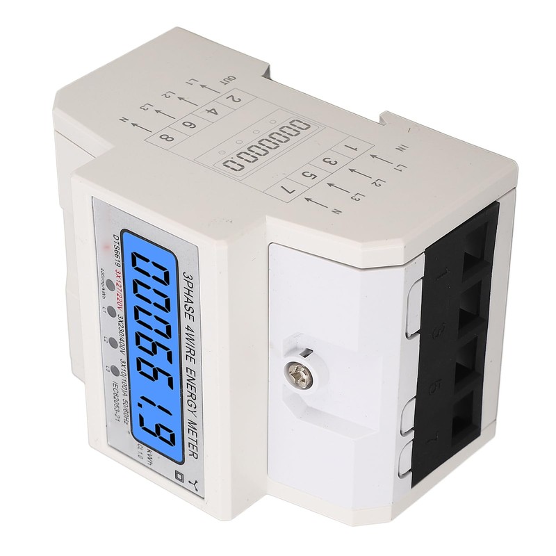 Digital Energy Meter, 3x127/220VAC Digital DIN Rail Electricity Meter Backlit