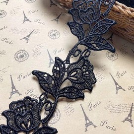 8.5 cm Wide Europe Bud Pattern Inelastic Embroidery Lace Trim, Curtain Tablecloth Slipcover Bridal DIY Clothing/Accessories (1.8 Metres in One Package) (Black)