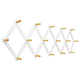 SKOLOO Accordion Wall Hanger with 16 Hooks, Modern Expandable Coat Rack Hat Rack for Wall, Solid Wooden, Natural on White