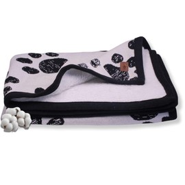 Little Dedi Small Pet Blanket - GOTS Certitied 100% Organic Cotton, Double Layer Plush Sherpa, Beige Jacquard Paw Knit, 30"x40", Ideal for Small Dogs and Cats - Soft and Warm