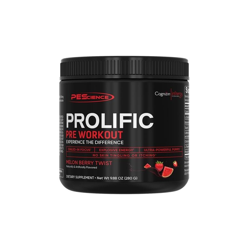 PEScience Prolific Pre Workout, Melon Berry Twist, 40 Scoops, Energy