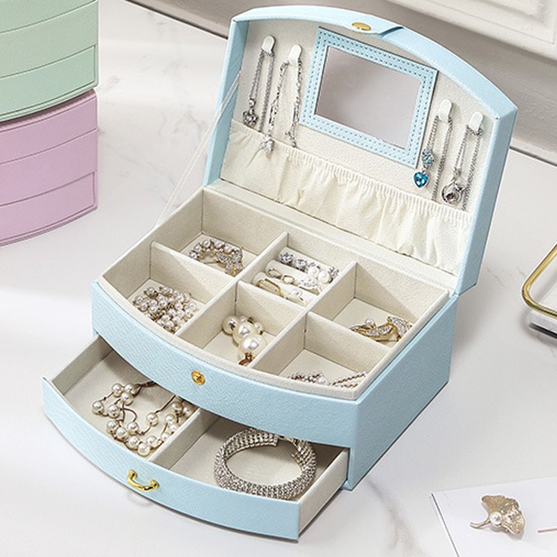 Travel Jewelry Case Portable 2 Layers PU Leather Jewelry Storage