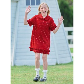 Girls Dresses,Red Ruffle Trim Dress with White Floral Polka Dots - Casual Party Dress for Girls & Tweens 16Y