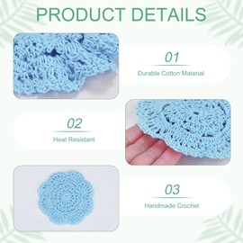 M METERXITY 4-Pack Handmade Crochet Coasters, 4Inch/10cm Round Cotton Placemats for Table/Cup/Bowl/Vase/Tea Trays/Home Decoration, Lace Doilies Place Mats [Light Blue]