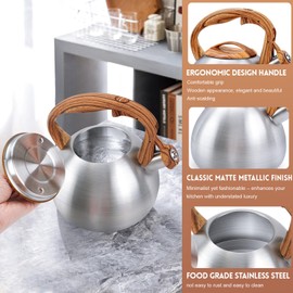 GGC Tea Kettle for Stove Top, 3.1QT/3L Whistling Tea Kettles for Boiling Water Coffee or Milk, Stainless Steel kettle Pot with Wood Parttern Handle for Home and Kitchen