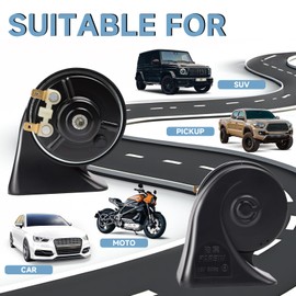 FARBIN Car Horn Kit with Button Waterproof 12V Super Loud Train Horns Electric Truck Horns Universal for Car Motorcycle Truck Boat (black, Snail Horn with Wire and Button)