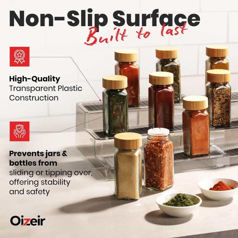 Expandable Spice Organizer Rack - 3-Tier - Clear Adjustable Tiered