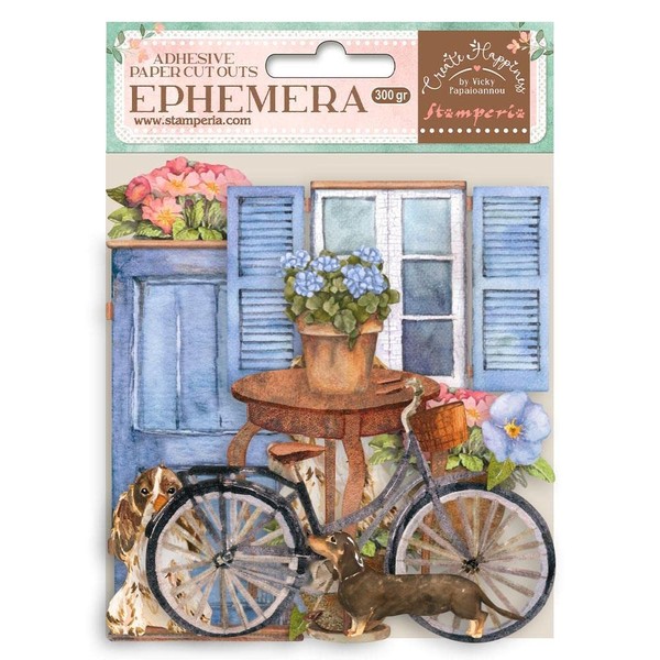 Stamperia DFLCT13 Ephemera-Create Happiness Welcome Home Bicycle and Flowers, 0.300 gram bag