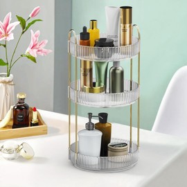 360 Rotating Makeup Organizer for Vanity - Spinning Bathroom Organizer Countertop, Large Storage Cosmetic Display Tray, Make Up Counter Shelf for Perfumes, Skincare Lotions, Lipsticks (3 Tiers, Clear)
