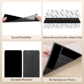 BALEINE 24PCS Rug Tape, Double Sided Non Slip Rug Gripper for Hardwood Floors, Reusable Rug Gripper Prevent Sliding, Washable Carpet Tape for Area Rugs