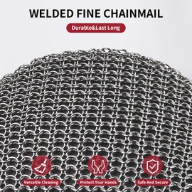 Cast Iron Scrubber with Good Grip Handle- Welded Fine Chain Mail Scrubber Cast Iron Brush- Metal Chainmail Scrubber Cast Iron Cleaner to Clean Cast Iron Skillet, Dishes,Griddle,Wok,Dutch Oven