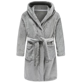 BAOPTEIL Kids Hooded Bathrobe Girls Plush Hooded Flannel Robe Boys Soft Bathrobe Sleepwear（Grey，11-12 Years）