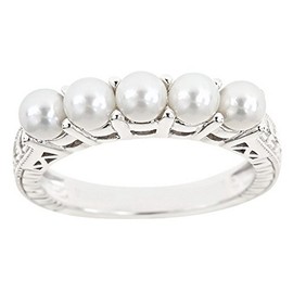 Brilliant Round Cut Cultured Freshwater Pearl 5-Stone Ring Wedding Band