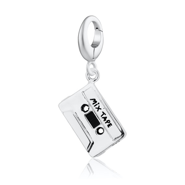 Lily Charmed Sterling Silver Vintage Cassette Tape Charm with Double