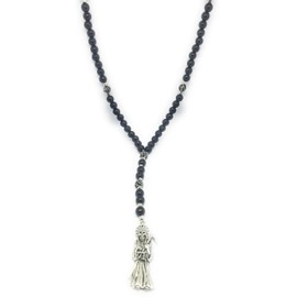 Acrylic Holy death's necklace, rosary style. Collar de la Santa Muerte de acrilico estilo rosario. Grim reaper Y style necklace., 21.5 inches pendant (55cm), Acrylic
