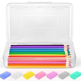 Sooez Sooez 1 Pack Pencil Case, Clear Pencil Box with Stickers, Large Plastic Crayon Box with Snap-tight Lid, Stackable Storage Box Art Craft Marker Organizer Box for Kids Boys Back to School, Clear