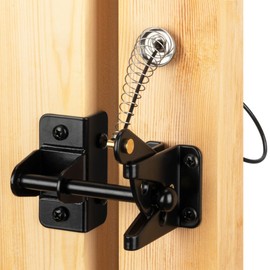 SANKINS Self-Locking Gate Latch with Spring Cable Pull for Wooden Fence Gate Heavy Duty, Post Mount Automatic Gravity Lever Gate Fence Door Latches for Wooden Fence Pool Garden Shed, Black, 2 Pcs