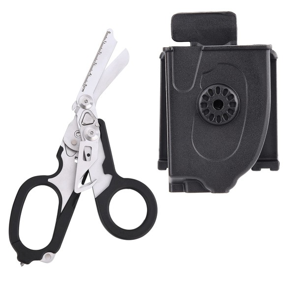 6 in 1 Raptor Response Emergency Scissors, Multi Tool Pliers Tactical Folding Pliers with Band Cutter and Glass Breaker Black with Utility Holster