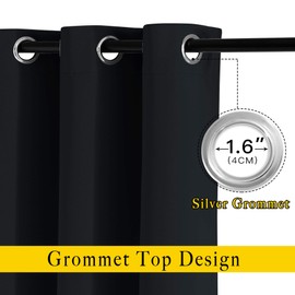 NICETOWN Black Curtains for Boys Room - Blackout Thermal Insulated Window Treatment Solid Grommet Room Darkening for Bedroom/Night Shift (Set of 2, W37 x L63)