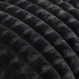 FUTEI Black Decorative Throw Pillow Covers 20x20 Inch Set of 2,Square Cushion Case,Fluffy Faux Rabbit Fur Plaid & Soft Velvet Back,Modern Home Decor for Couch Bed