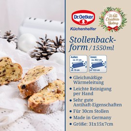 Dr. Oetker 1398 Stollen Baking Tin ‘White Christmas Baking’ High-Quality Baking Tin for Large Stollen, Stollen Shape, Very Good Non-Stick Coating, First Class Stollen Cover (Colour: White)
