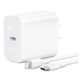 Cargador USB C GaN Turbo 3A 20W Carga Rápida Compatible con iPhone 11/12/13/14/XS/XR Cargador Tipo C con Cable USB C a IP 1Hora GAR154
