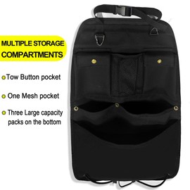 BEATUNEE Black Car Seat Back Organizer with Multiple Pockets and Hooks
