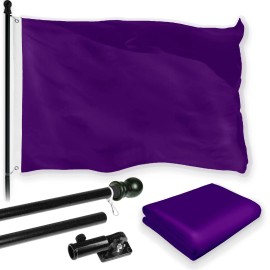 UD_G128 Combo Pack: 6 Feet Tangle Free Spinning Flagpole (Black) Solid Purple Flag 3x5 ft Printed 150D Brass Grommets (Flag Incl