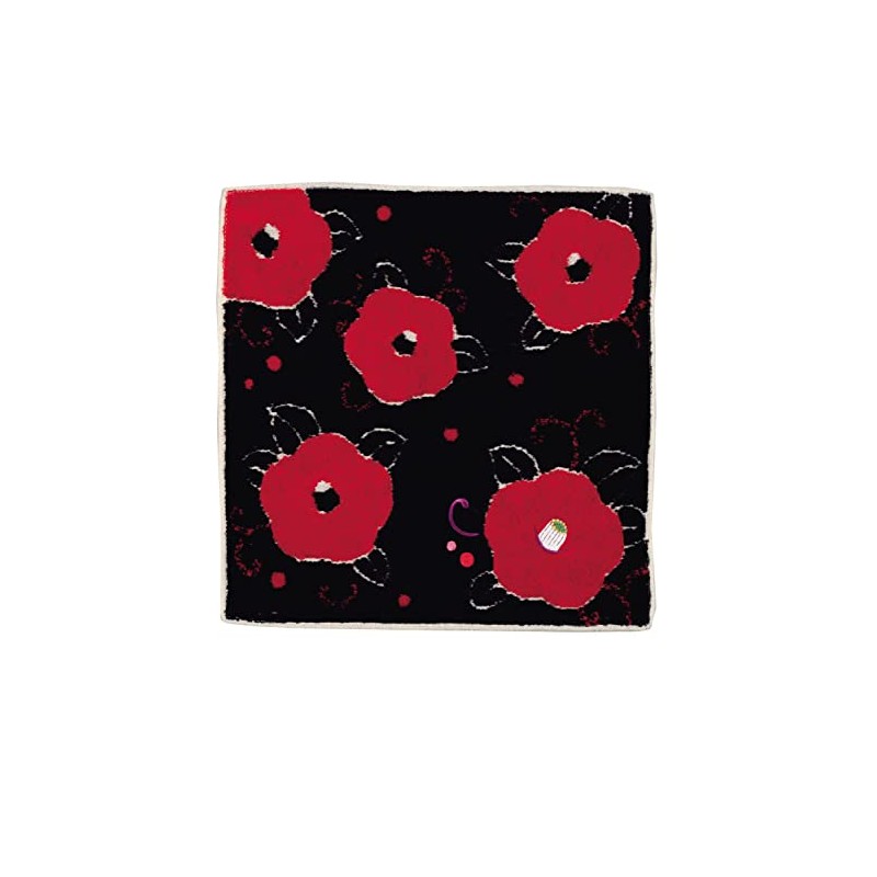 Yamamoto Hitoto Shoten Jacquard Embroidered Towel, Camellia, B Black [3802-B]