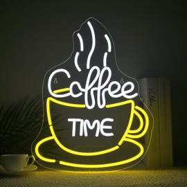 Ineonlife Coffee Time Neon Sign Accessories Light Up for Wall Decor Modern Led Sign for coffee shop Small Acrylic Art Decor for dessert shop bakery cafe Decorations 12.59x16.1 inch USB POWER