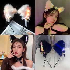 LEISURE CLUB Halloween Cat Ears Headband Glowing Black Choker with Bell Cute Cat Mimi Cosplay Accessory for Adults and Children, Cute Hair Ornament, Bangs, Painless, Halloween, Party, Costume (Black)