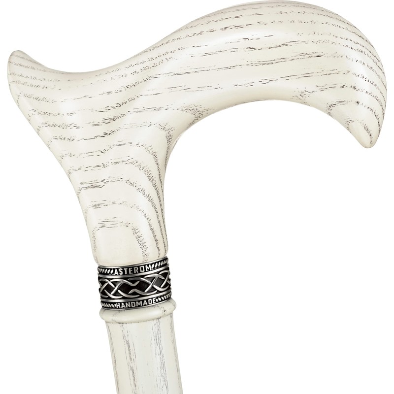 Asterom White Walking Cane - Handmade, Ergonomic, Sturdy - Wooden